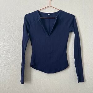 Intimately Free People Billie Split Neck Layering Top Navy Blue